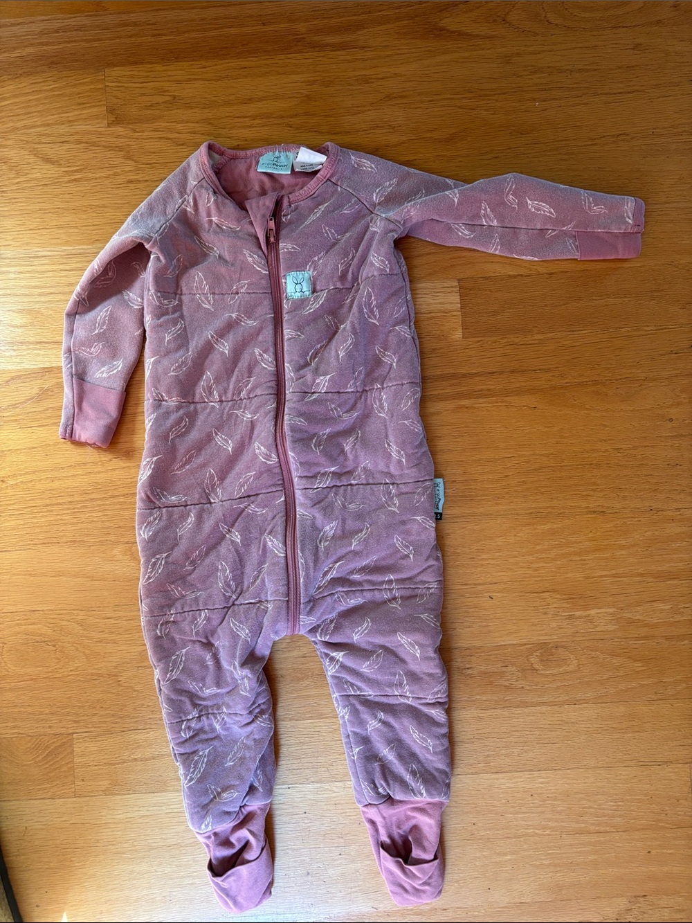 Mauve Feather-Print Footed One-Piece Sleep Suit